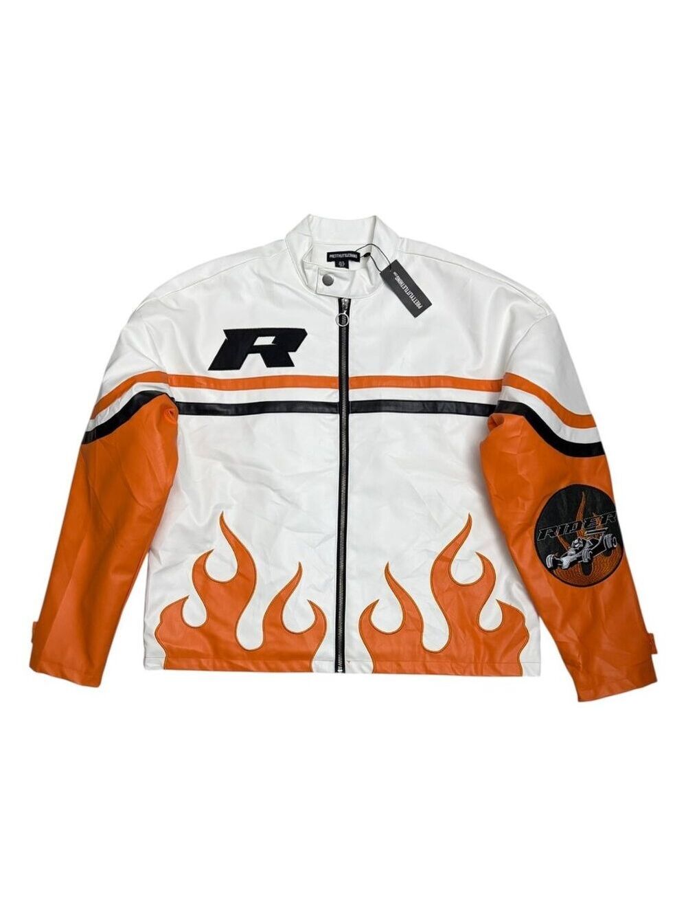 PRETTYLITTLETHING Jacket Flame Hem Faux Vegan Leather Bomber Womens 6